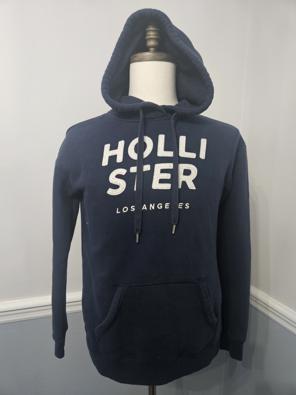 Y2K Vtg Hollister Navy Blue Logo Hooded Pullover Sweatshirt Full Zip - Men's S